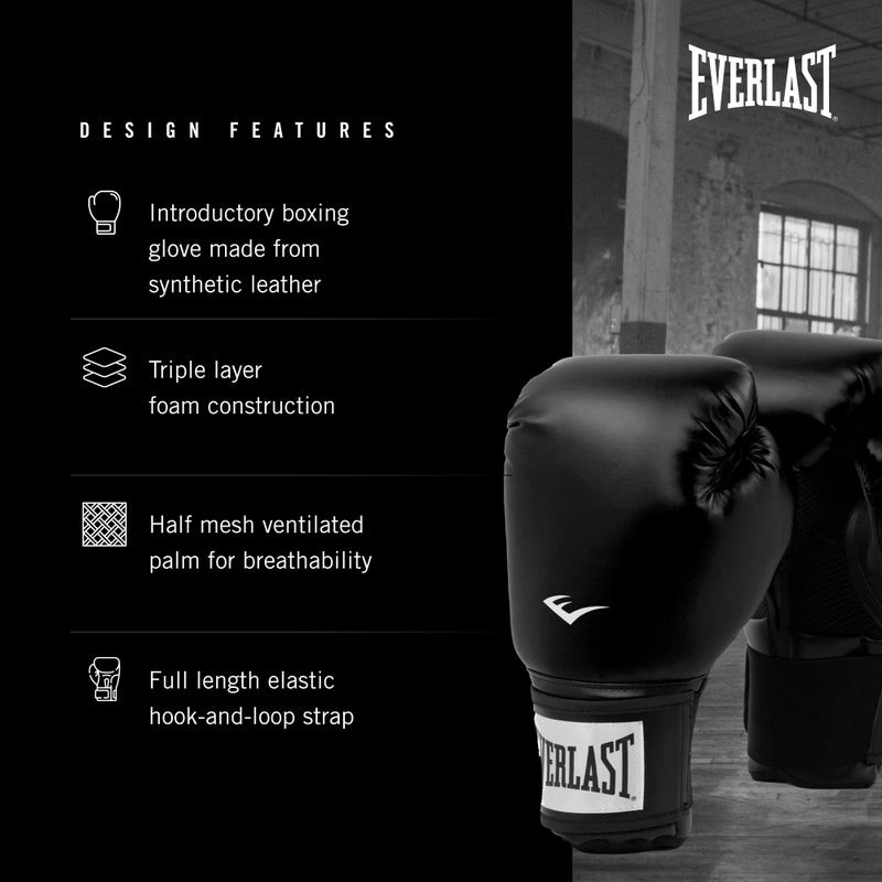 Everlast Prostyle 2 Boxing Gloves, Entry Level Training Gloves for Men and Women, Secure Fit Hook and Loop Closure & Ventilation, Heavy Bag & Speedbag Training 14 oz (Black) - Image 3
